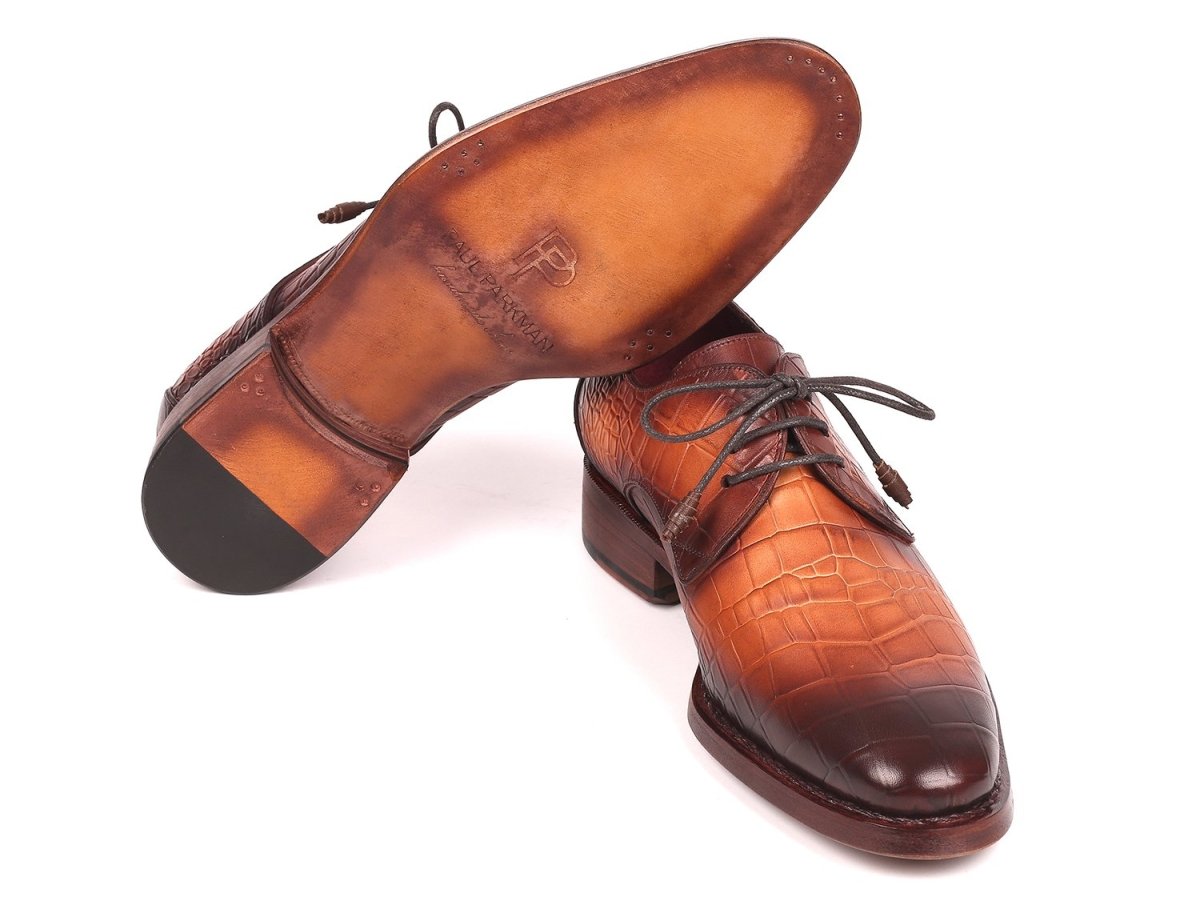 Paul Parkman Croco - Embossed CalfskIn Goodyear Welted Derby Shoes in Brown Shoes by Paul Parkman – Don't Panic Shoes