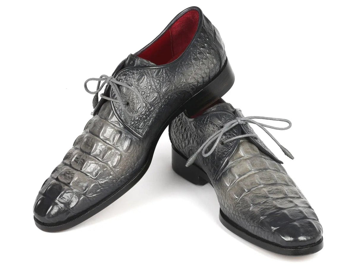 Paul Parkman Crocodile Embossed CalfskIn Derby Shoes in Gray Shoes by Paul Parkman – Don't Panic Shoes