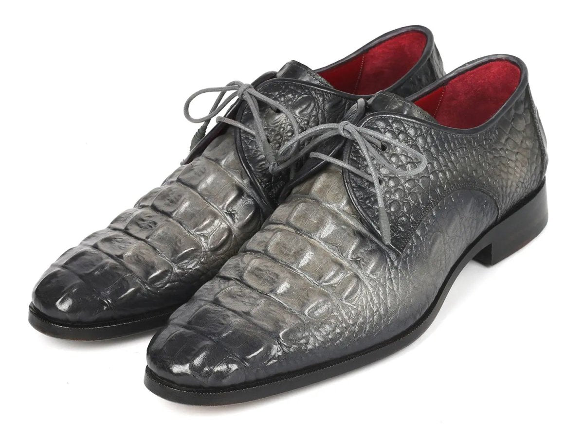 Paul Parkman Crocodile Embossed CalfskIn Derby Shoes in Gray Shoes by Paul Parkman – Don't Panic Shoes