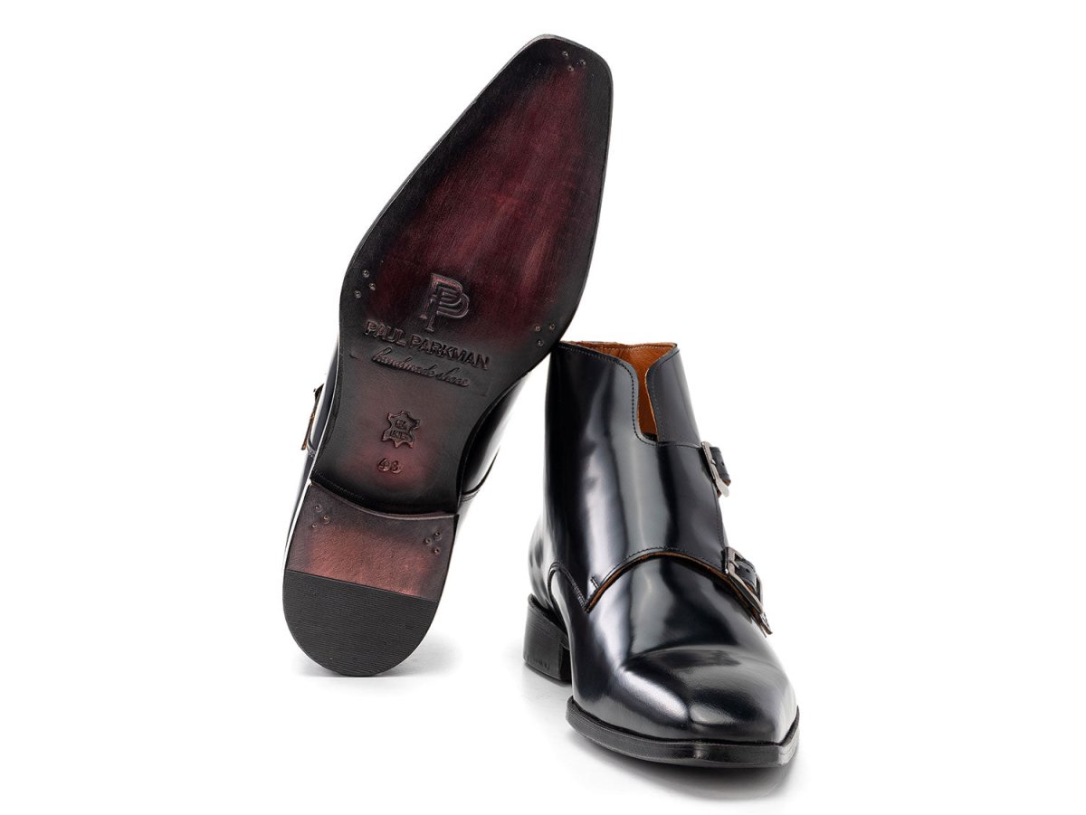 Paul Parkman Double Monkstrap Ankle Boots Black Polished Leather 8154 - Blp by Paul Parkman – Don't Panic Shoes