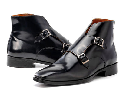 Paul Parkman Double Monkstrap Ankle Boots Black Polished Leather 8154 - Blp by Paul Parkman – Don't Panic Shoes