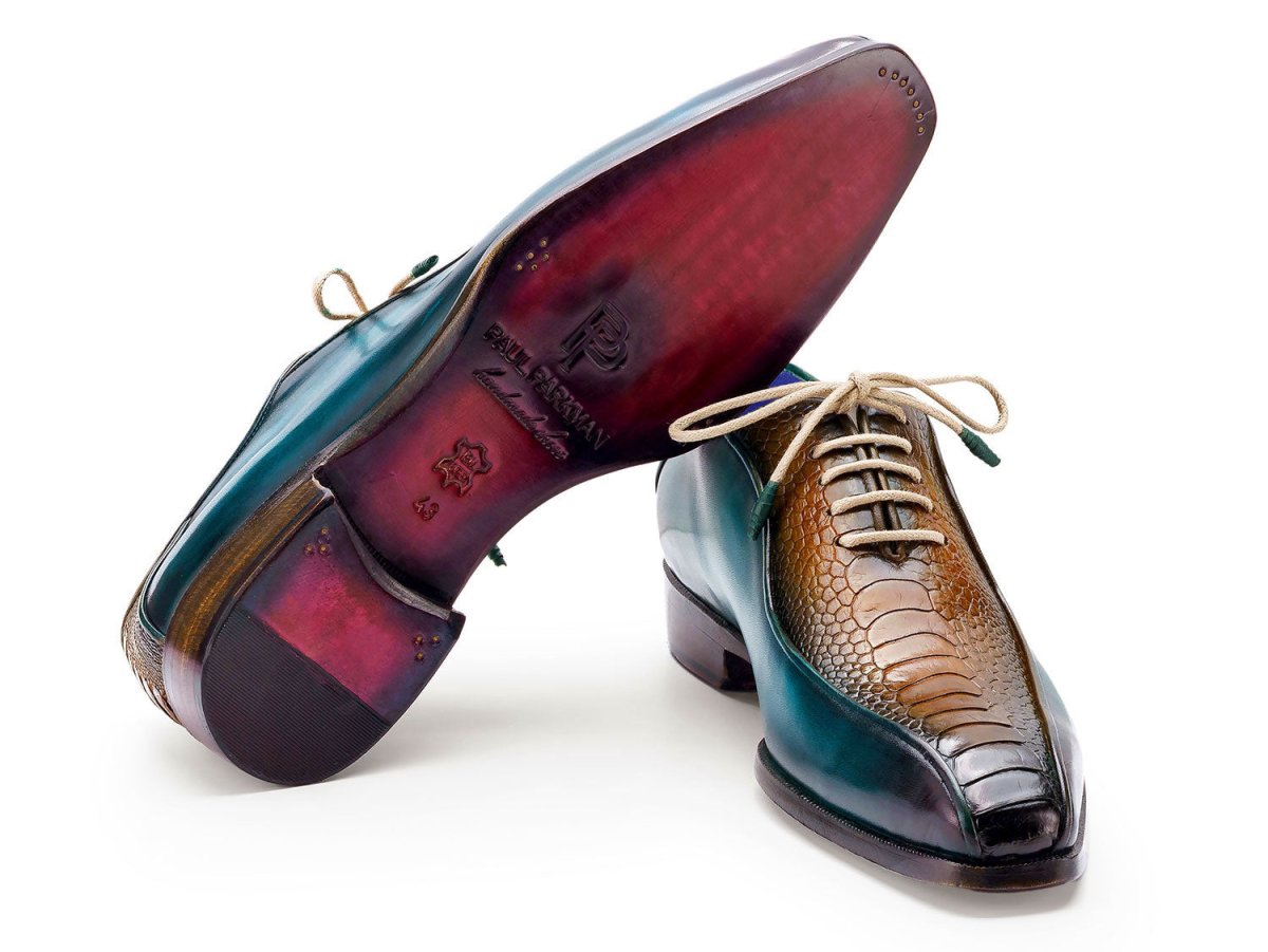 Paul Parkman Genuine Ostrich Leg Bicycle Toe Oxfords Green And Brown (Id94dltqb) Shoes by Paul Parkman – Don't Panic Shoes