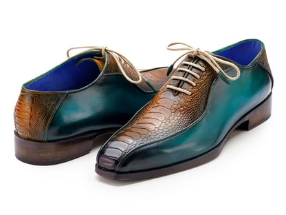 Paul Parkman Genuine Ostrich Leg Bicycle Toe Oxfords Green And Brown (Id94dltqb) Shoes by Paul Parkman – Don't Panic Shoes