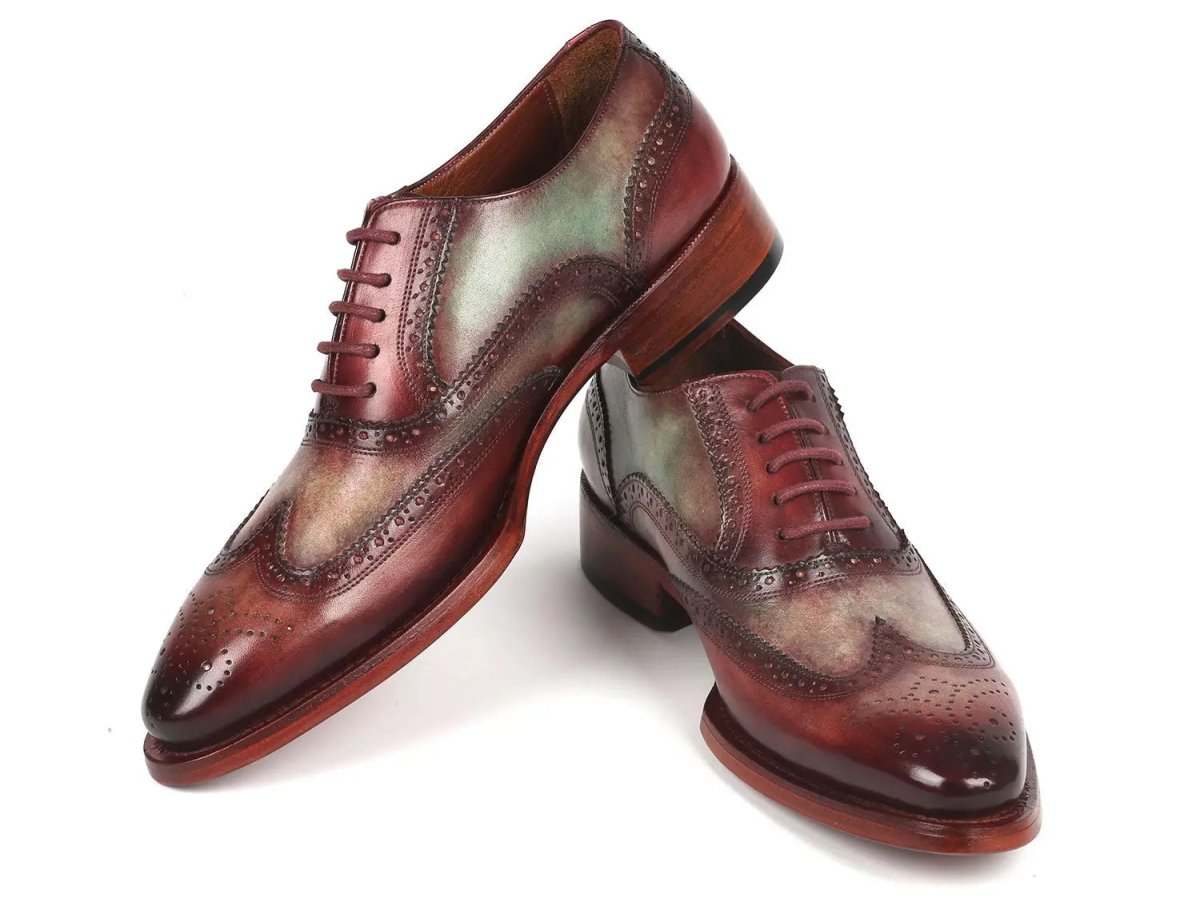 Paul Parkman Goodyear Welted Men's Two Tone WIngtip Oxfords in Green And Bordeaux Shoes by Paul Parkman – Don't Panic Shoes