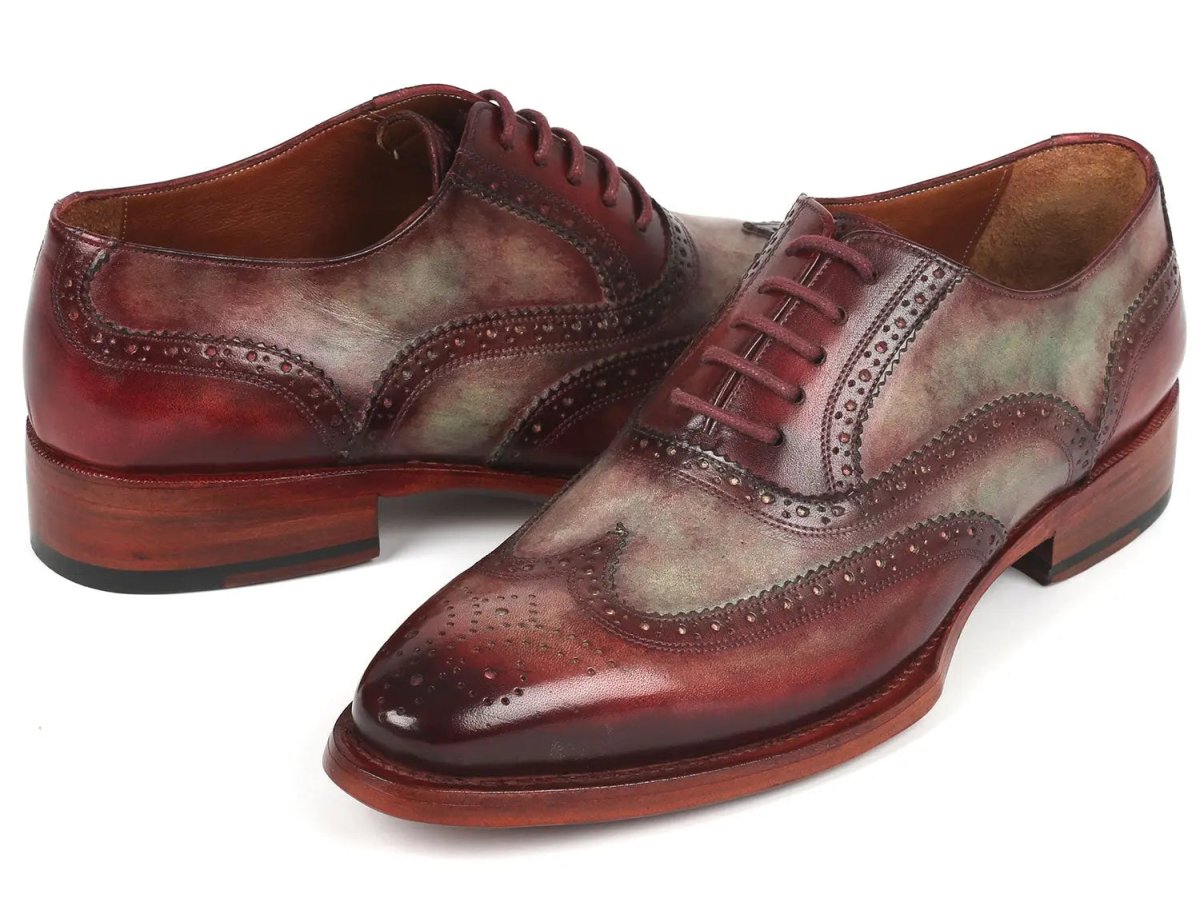 Paul Parkman Goodyear Welted Men's Two Tone WIngtip Oxfords in Green And Bordeaux Shoes by Paul Parkman – Don't Panic Shoes