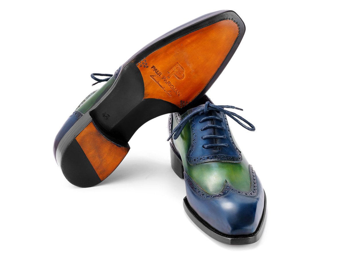 Paul Parkman Goodyear Welted Men's Wingtip Oxfords Blue And Green (Id6819 - Brn) by Paul Parkman – Don't Panic Shoes