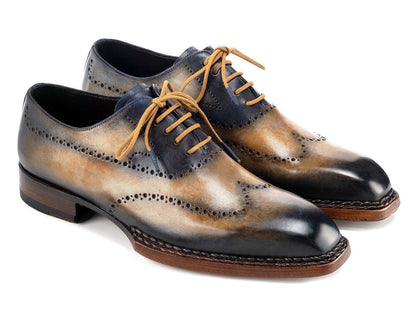 Paul Parkman Goodyear Welted Men's Wingtip Oxfords Camel And Navy (Id81cml62) by Paul Parkman – Don't Panic Shoes