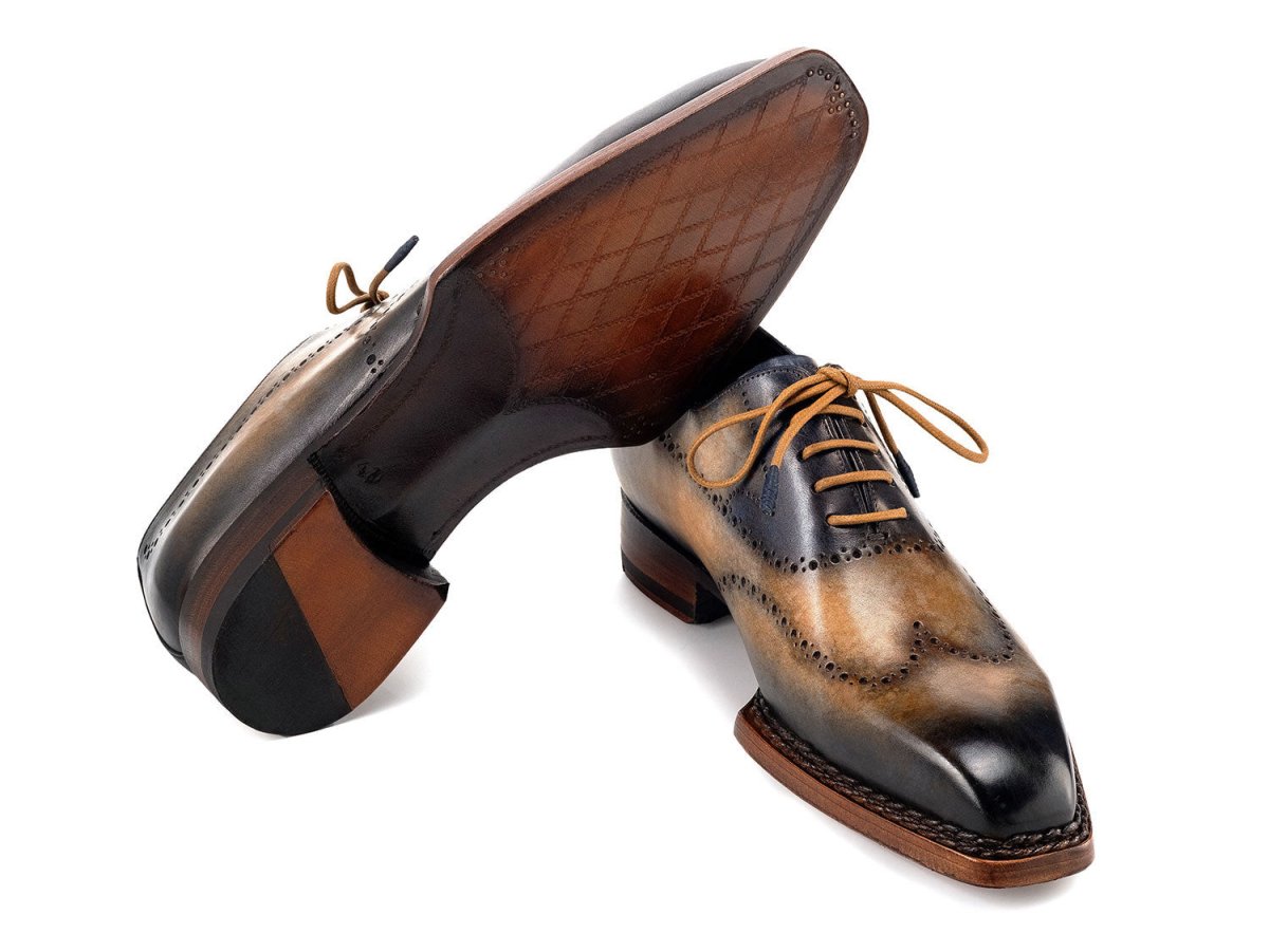 Paul Parkman Goodyear Welted Men's Wingtip Oxfords Camel And Navy (Id81cml62) by Paul Parkman – Don't Panic Shoes