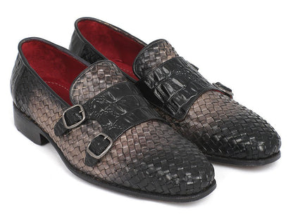 Paul Parkman Gray Woven And Croc Embossed Monkstraps (IdHk588 - Gry) by Paul Parkman – Don't Panic Shoes