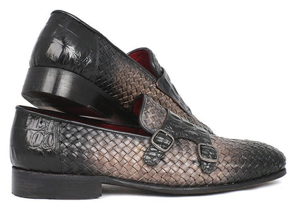 Paul Parkman Gray Woven And Croc Embossed Monkstraps (IdHk588 - Gry) by Paul Parkman – Don't Panic Shoes