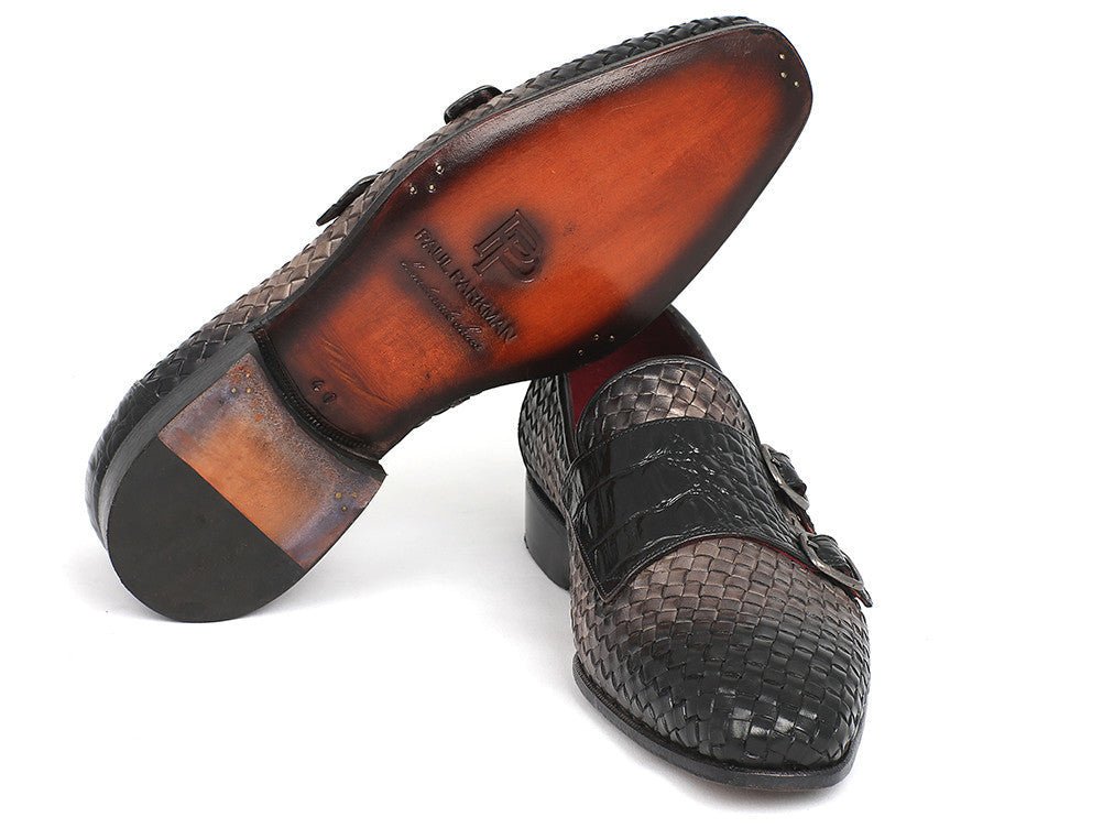 Paul Parkman Gray Woven And Croc Embossed Monkstraps (IdHk588 - Gry) by Paul Parkman – Don't Panic Shoes