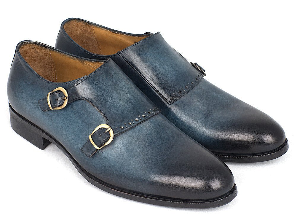 Paul Parkman Hand - PaInted Leather Double Monkstrap Shoes in Navy Shoes by Paul Parkman – Don't Panic Shoes