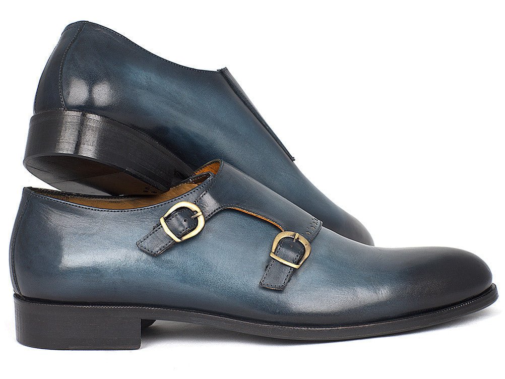 Paul Parkman Hand - PaInted Leather Double Monkstrap Shoes in Navy Shoes by Paul Parkman – Don't Panic Shoes