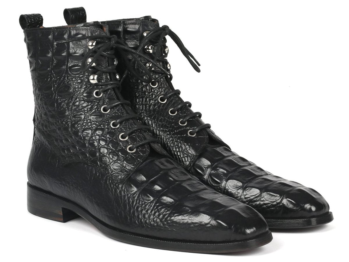 Paul Parkman Men's Black Croco Embossed Leather Lace - Up Boots (IdBt744 - Blk) by Paul Parkman – Don't Panic Shoes