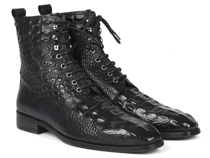 Paul Parkman Men's Black Croco Embossed Leather Lace - Up Boots (IdBt744 - Blk) by Paul Parkman – Don't Panic Shoes