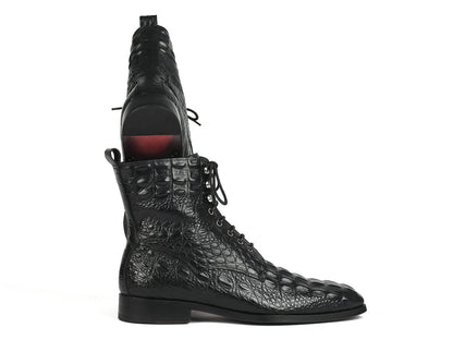 Paul Parkman Men's Black Croco Embossed Leather Lace - Up Boots (IdBt744 - Blk) by Paul Parkman – Don't Panic Shoes