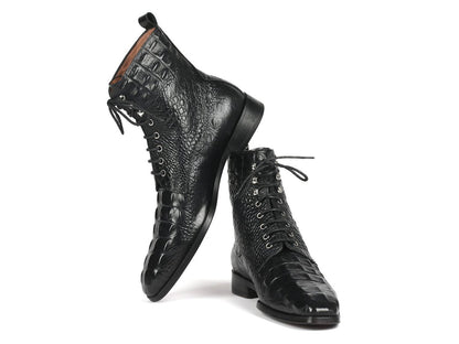 Paul Parkman Men's Black Croco Embossed Leather Lace - Up Boots (IdBt744 - Blk) by Paul Parkman – Don't Panic Shoes