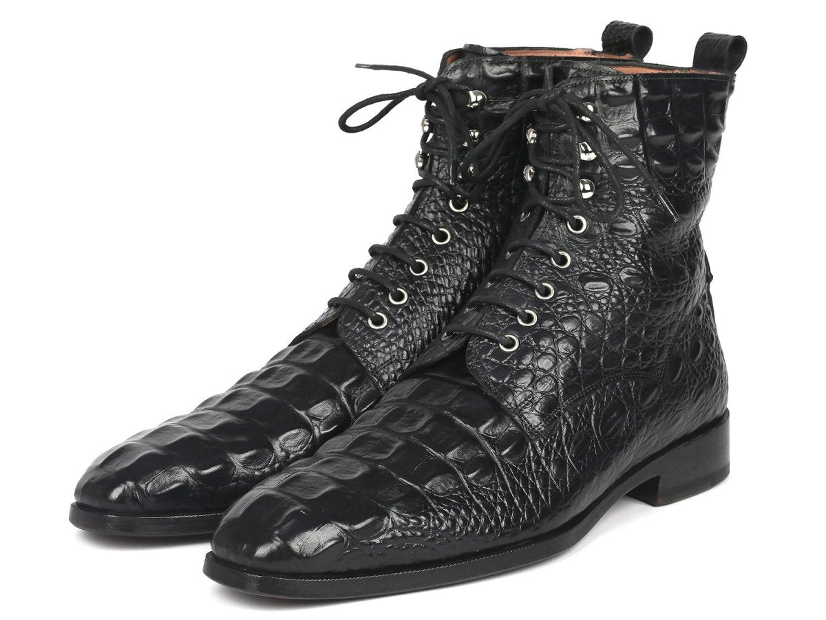 Paul Parkman Men's Black Croco Embossed Leather Lace - Up Boots (IdBt744 - Blk) by Paul Parkman – Don't Panic Shoes