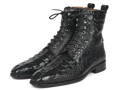 Paul Parkman Men's Black Croco Embossed Leather Lace - Up Boots (IdBt744 - Blk) by Paul Parkman – Don't Panic Shoes