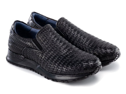 Paul Parkman Men's Black Woven Leather Slip - On Sneakers (IdLw204blk) Shoes by Paul Parkman – Don't Panic Shoes