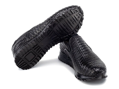 Paul Parkman Men's Black Woven Leather Slip - On Sneakers (IdLw204blk) Shoes by Paul Parkman – Don't Panic Shoes