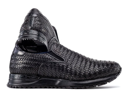 Paul Parkman Men's Black Woven Leather Slip - On Sneakers (IdLw204blk) Shoes by Paul Parkman – Don't Panic Shoes