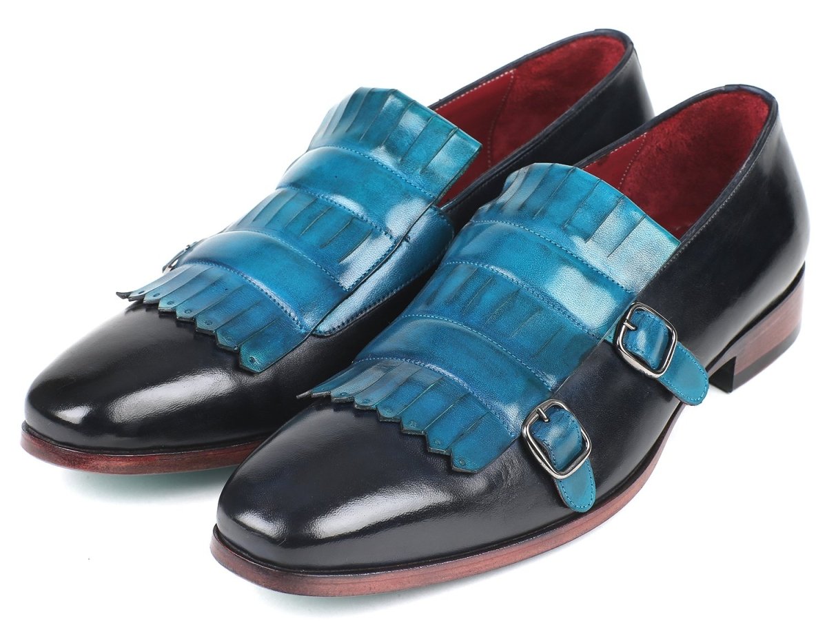 Paul Parkman Men's Blue And Navy Kiltie Double Monkstraps (IdSt17blu) by Paul Parkman – Don't Panic Shoes