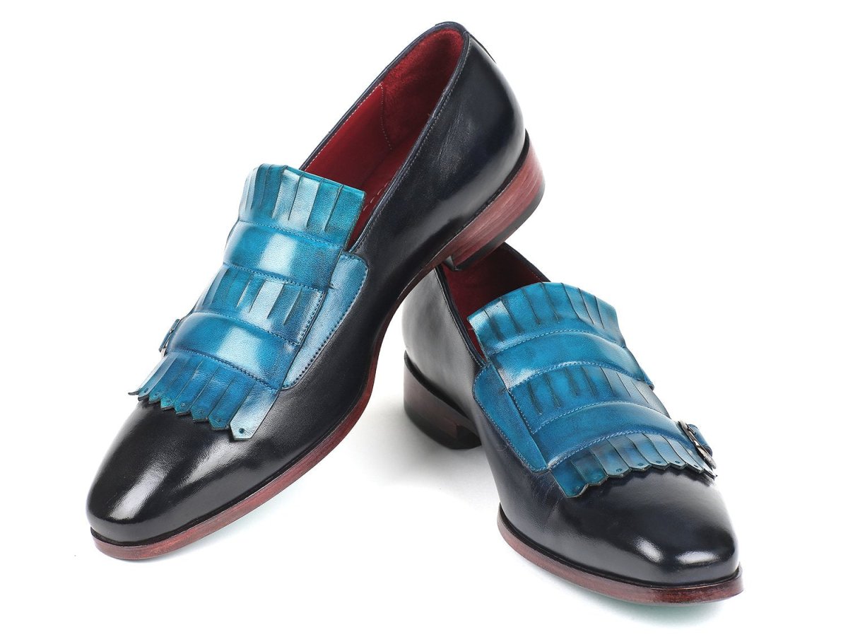 Paul Parkman Men's Blue And Navy Kiltie Double Monkstraps (IdSt17blu) by Paul Parkman – Don't Panic Shoes