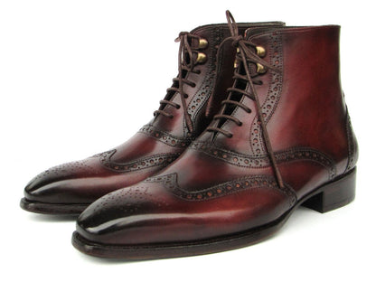 Paul Parkman Men's Bordeaux Burnished Leather Goodyear Welted Wingtip Boots (IdBt4861 - Brd) Shoes by Paul Parkman – Don't Panic Shoes