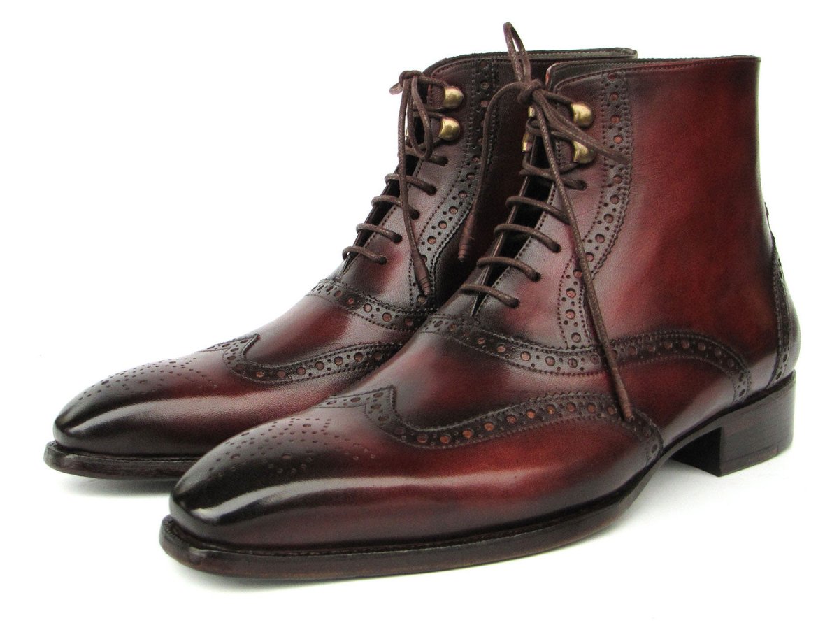 Paul Parkman Men's Bordeaux Burnished Leather Goodyear Welted Wingtip Boots Shoes by Paul Parkman – Don't Panic Shoes