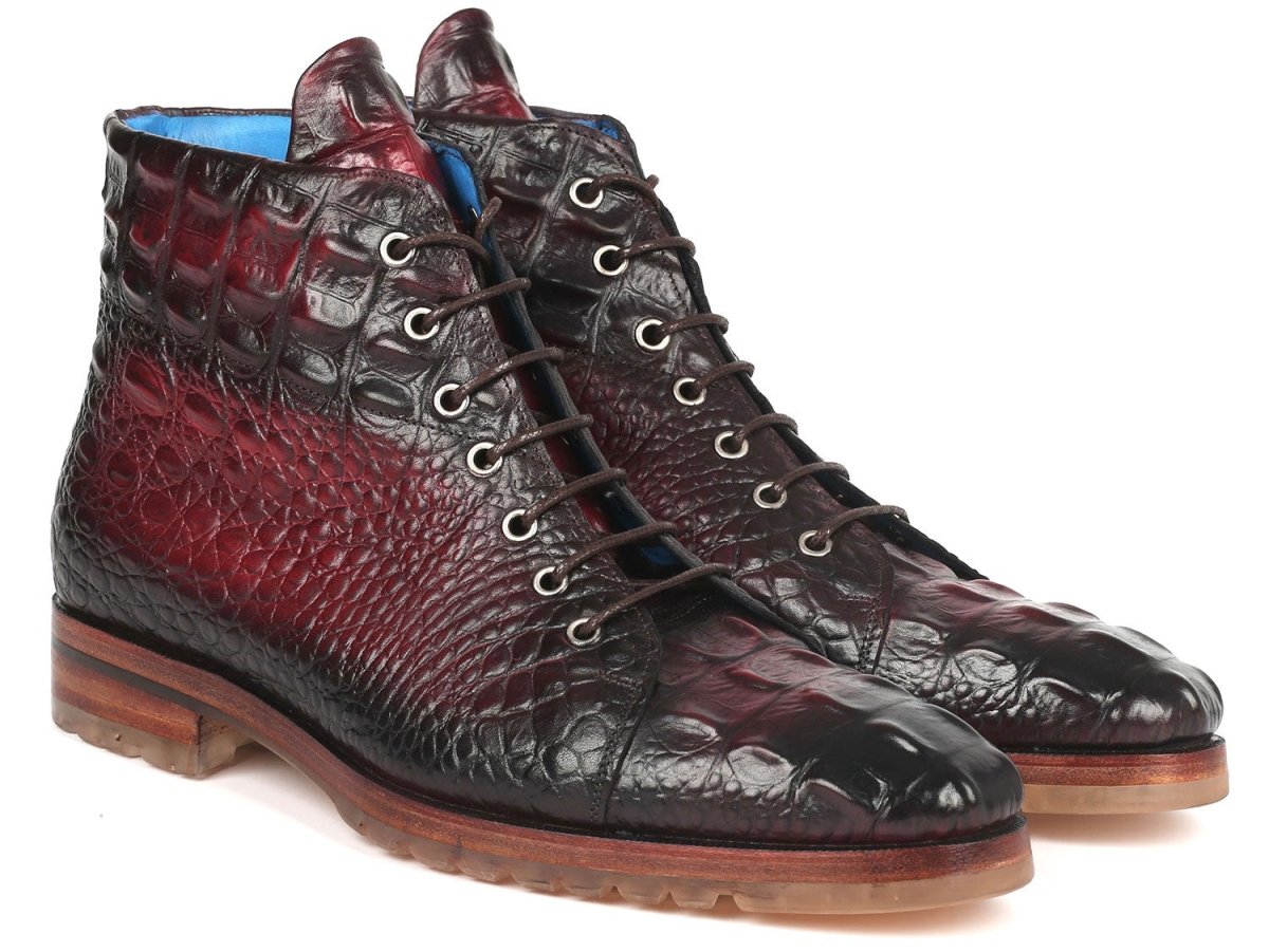 Paul Parkman Men's Bordeaux Croco Embossed Leather Boots (12811 - Brd) by Paul Parkman – Don't Panic Shoes