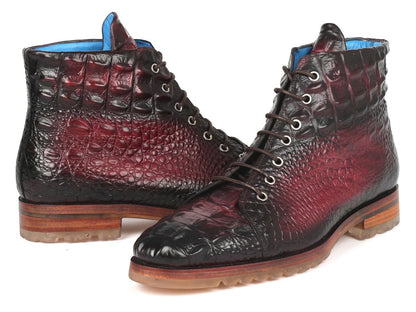 Paul Parkman Men's Bordeaux Croco Embossed Leather Boots (12811 - Brd) by Paul Parkman – Don't Panic Shoes