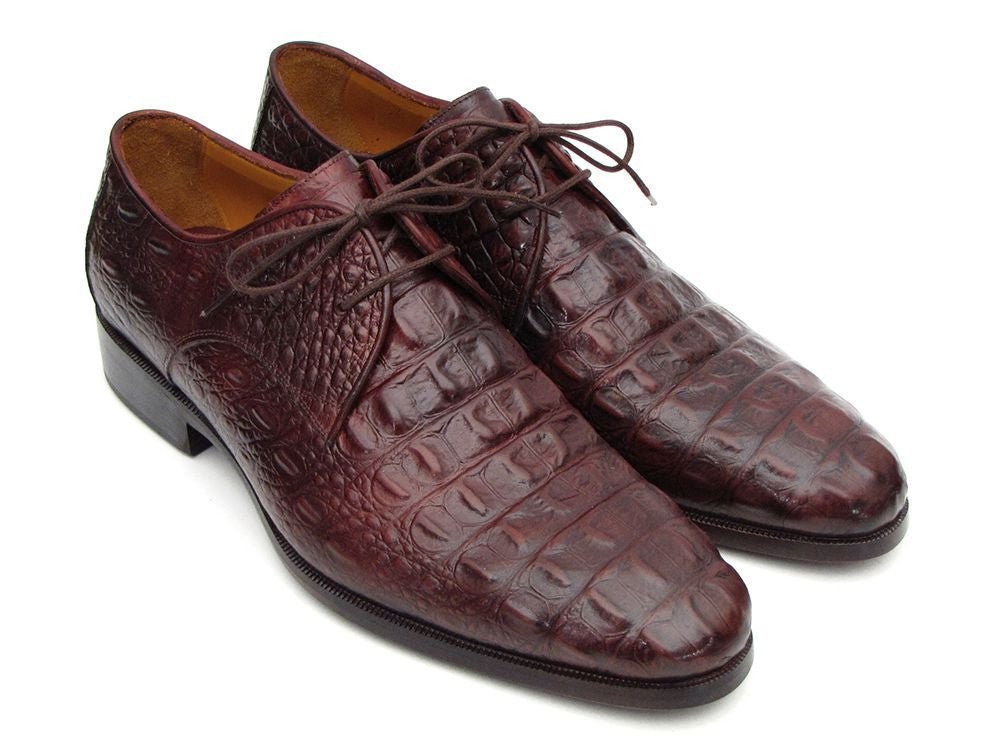 Paul Parkman Men's Brown And Bordeaux Crocodile Embossed Calfskin Derby Shoes (Id1438brd) by Paul Parkman – Don't Panic Shoes