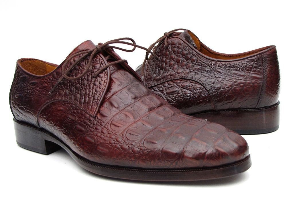 Paul Parkman Men's Brown And Bordeaux Crocodile Embossed Calfskin Derby Shoes (Id1438brd) by Paul Parkman – Don't Panic Shoes