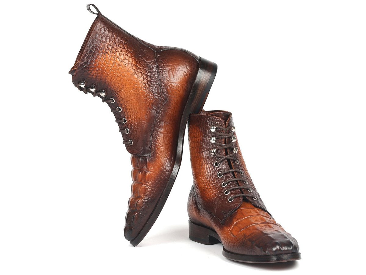 Paul Parkman Men's Brown Croco Embossed Leather Lace - Up Boots (IdBt744 - Brw) by Paul Parkman – Don't Panic Shoes