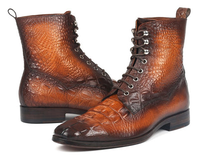 Paul Parkman Men's Brown Croco Embossed Leather Lace - Up Boots (IdBt744 - Brw) by Paul Parkman – Don't Panic Shoes