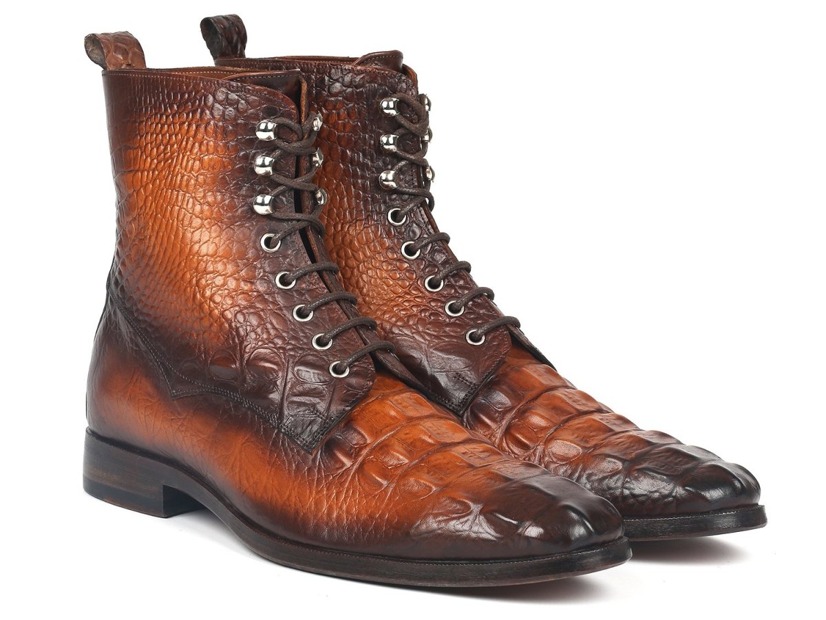 Paul Parkman Men's Brown Croco Embossed Leather Lace - Up Boots (IdBt744 - Brw) by Paul Parkman – Don't Panic Shoes