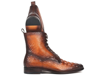 Paul Parkman Men's Brown Croco Embossed Leather Lace - Up Boots (IdBt744 - Brw) by Paul Parkman – Don't Panic Shoes