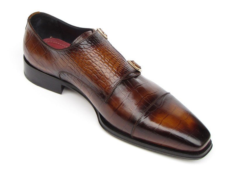 Paul Parkman Men's Brown Crocodile Embossed Calfskin Double Monkstrap (Id045 - Apr - Brw) by Paul Parkman – Don't Panic Shoes