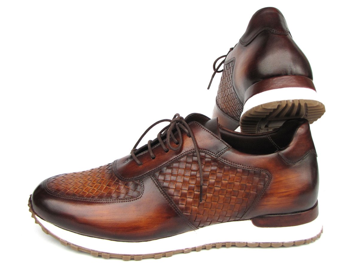 Paul Parkman Men's Brown Hand - Painted Woven Leather Sneakers Shoes by Paul Parkman – Don't Panic Shoes
