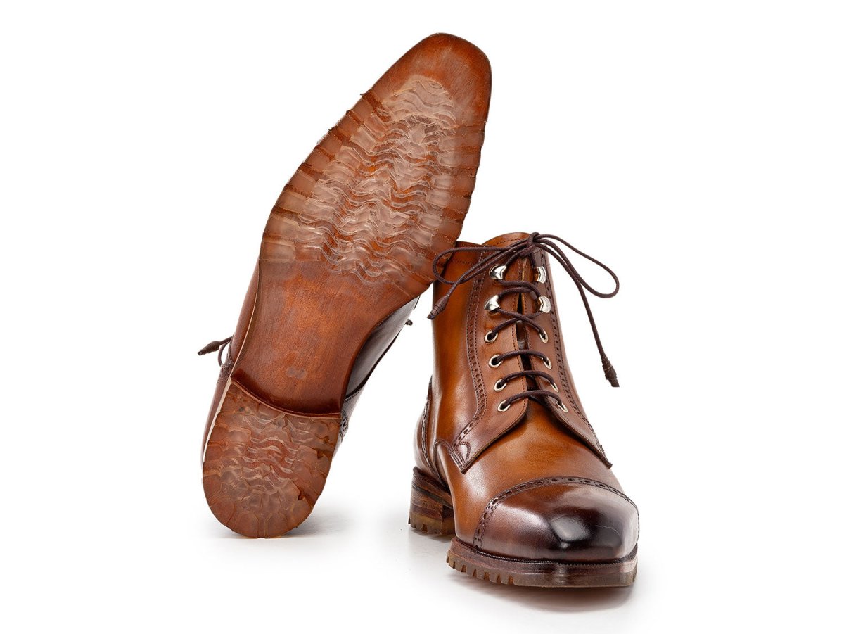 Paul Parkman Men's Burnished Leather Cap Toe Boots In Brown Shoes by Paul Parkman – Don't Panic Shoes