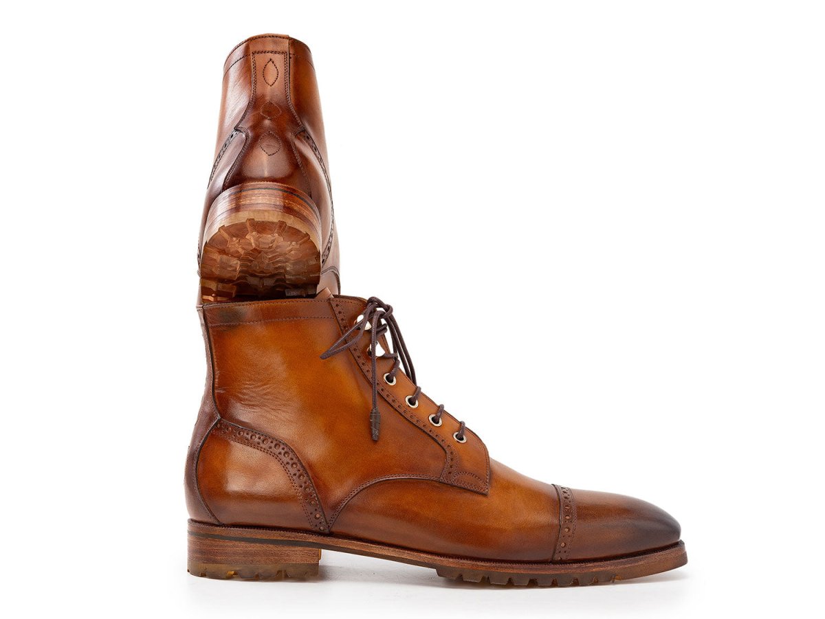 Paul Parkman Men's Burnished Leather Cap Toe Boots In Brown Shoes by Paul Parkman – Don't Panic Shoes