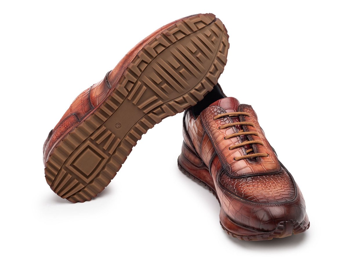 Paul Parkman Men's Burnished Textured Leather Sneakers In Brown Shoes by Paul Parkman – Don't Panic Shoes