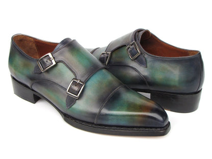 Paul Parkman Men's Cap Toe Double Monkstrap Shoes Green And Blue Patina (Id2598 - 5bg) Shoes by Paul Parkman – Don't Panic Shoes