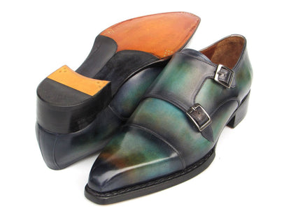 Paul Parkman Men's Cap Toe Double Monkstrap Shoes Green And Blue Patina (Id2598 - 5bg) Shoes by Paul Parkman – Don't Panic Shoes