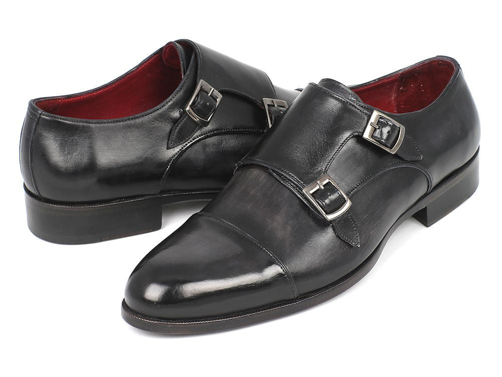 Paul Parkman Men's Cap - Toe Double Monkstraps Gray And Black (Id0457 - Gry) by Paul Parkman – Don't Panic Shoes