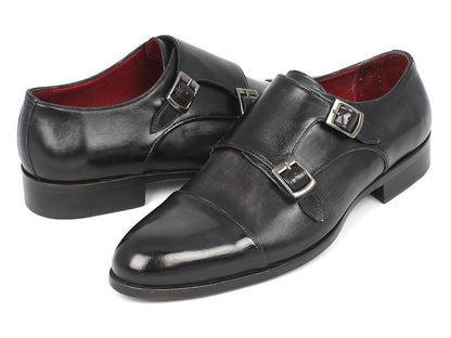 Paul Parkman Men's Cap - Toe Double Monkstraps Gray And Black (Id0457 - Gry) by Paul Parkman – Don't Panic Shoes