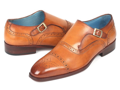 Paul Parkman Men's Cap Toe Monkstrap Shoes Cognac (Id65cgn97) by Paul Parkman – Don't Panic Shoes