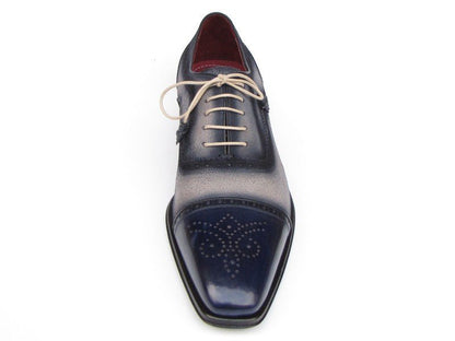 Paul Parkman Men's Captoe Oxfords - Navy / Beige HAnd - Painted Suede Upper and Leather Sole (Id024 - Bls) by Paul Parkman – Don't Panic Shoes