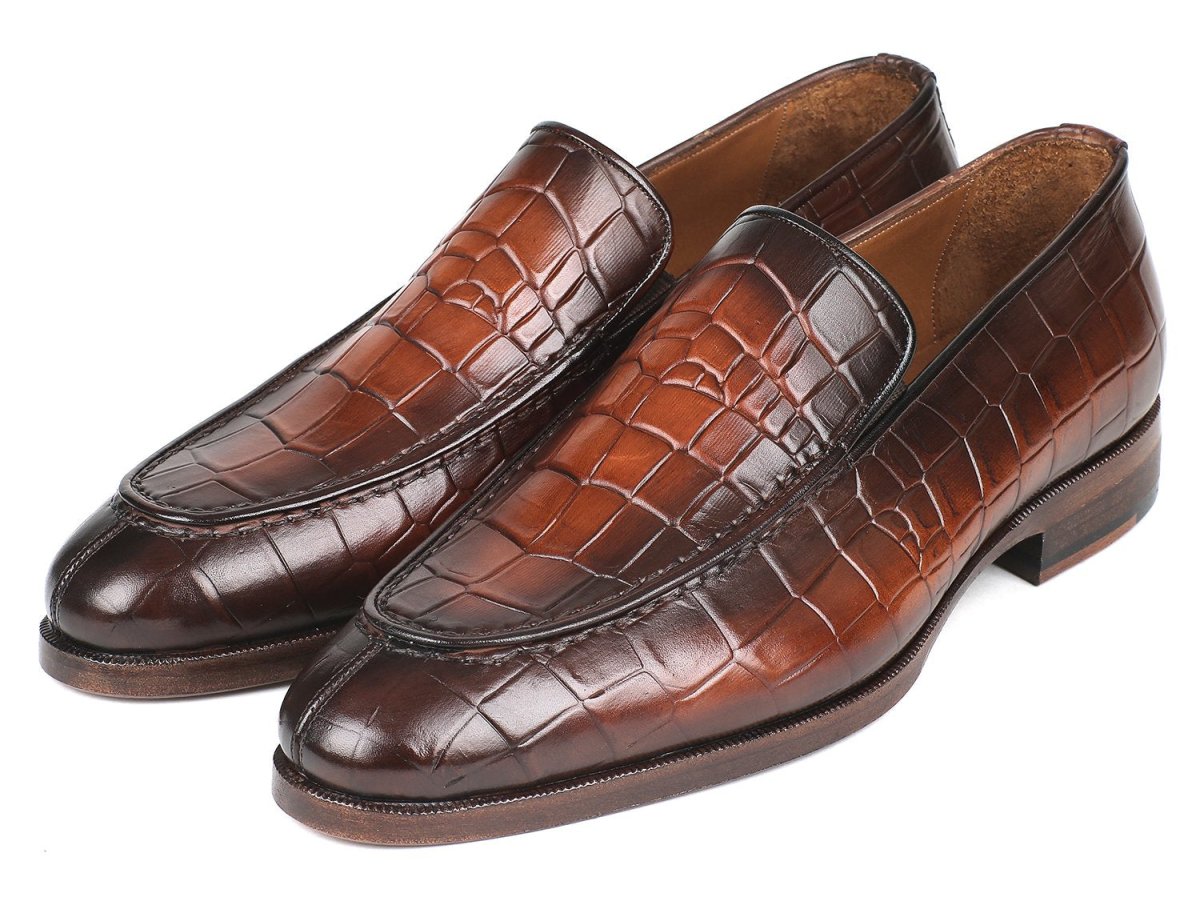 Paul Parkman Men's Croco - Embossed CalfskIn Loafers in Brown Burnished Shoes by Paul Parkman – Don't Panic Shoes